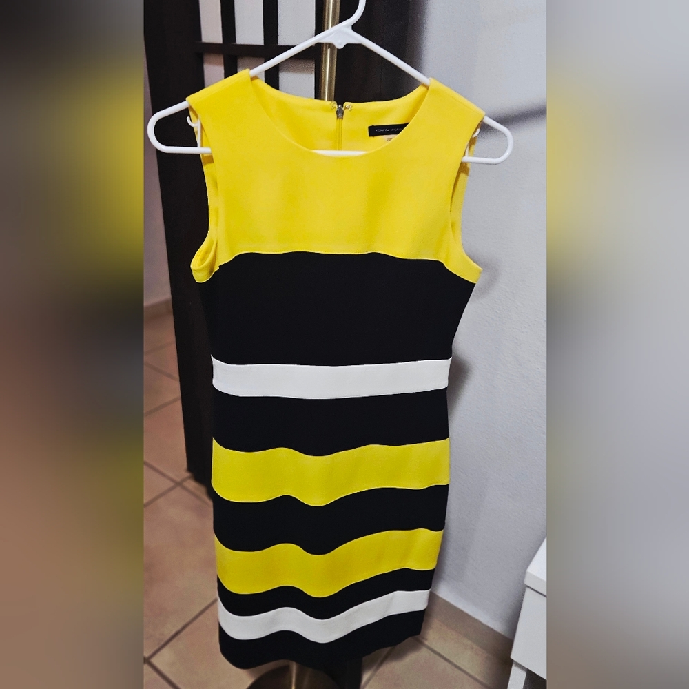 Tommy Hilfiger Yellow, Black, and White Midi Dress